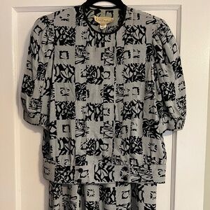 80s Vintage 2-Piece Dress, Black & Grey Print, Size 8